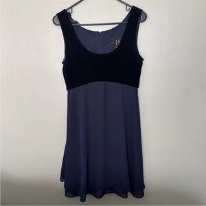 JS Boutique Vintage Navy Velvet Chiffon Cocktail Dress Sleeveless Fit&Flare